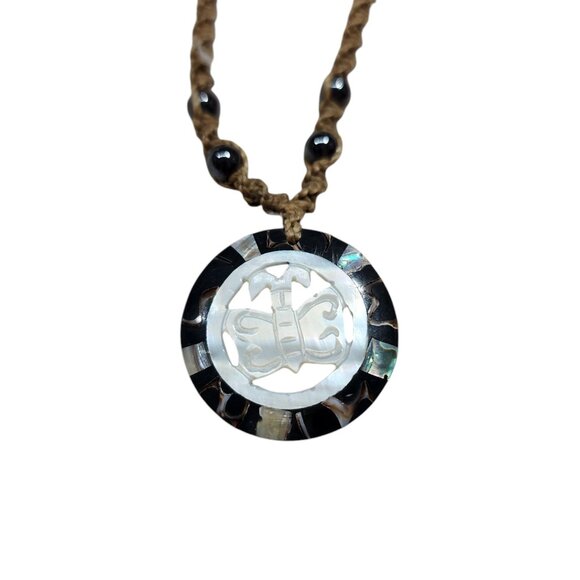 Handmade Boho Necklace With Butterfly Pendant & Braided Cord - Picture 2 of 4